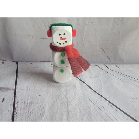 Wooden Handmade Snowman Freestanding Winter Tiered Tray Home Decor Shelf Sitter - Picture 1 of 6
